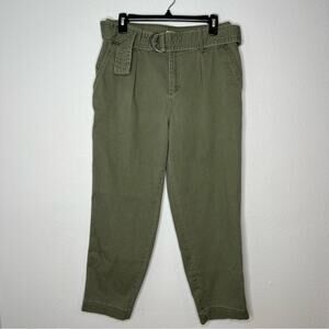 A New Day Olive Green Belted Pleated Straight Leg Ankle Pants Women's size 10